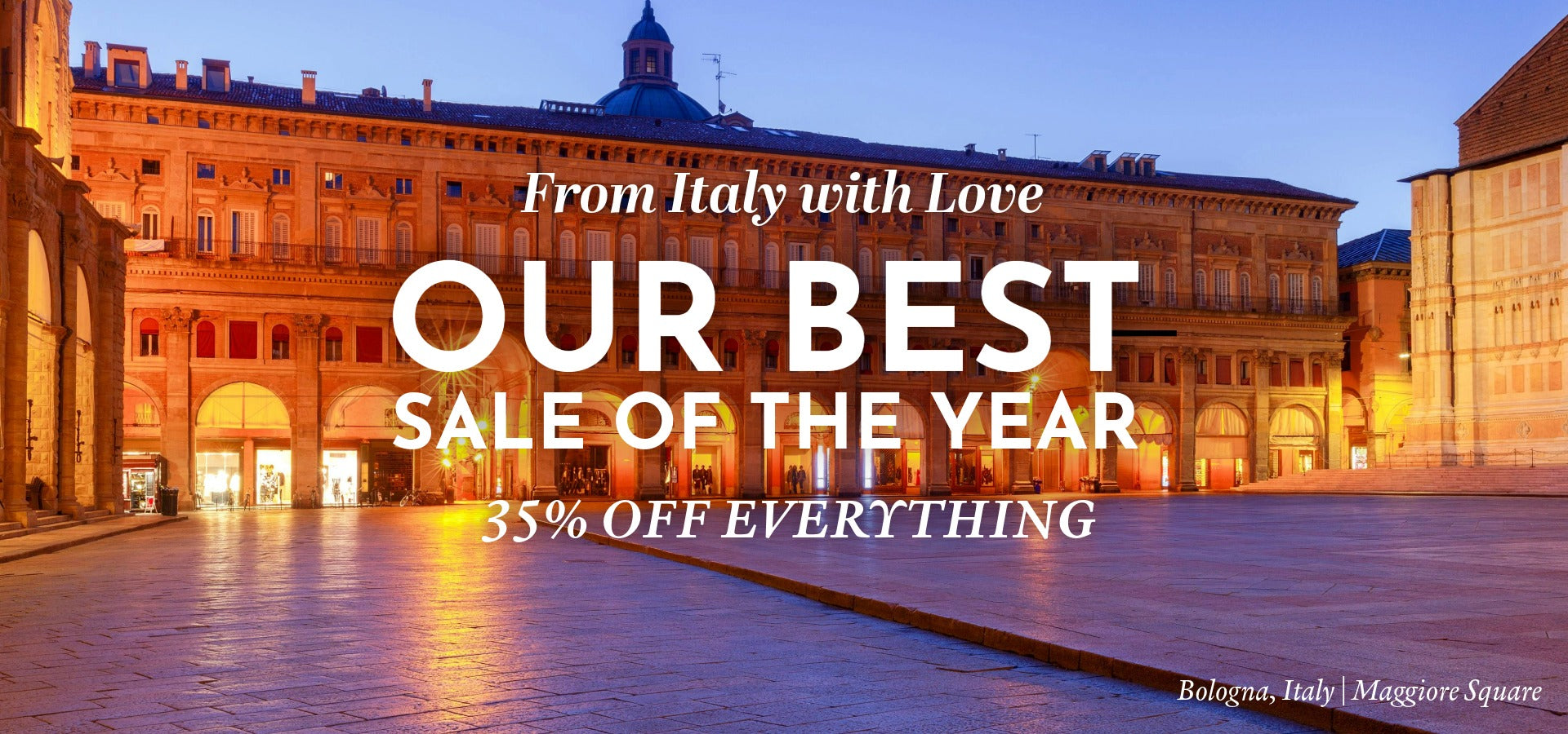 Bertoli Skincare - Promotional text overlay on a scenic Italian square with historic buildings.slider_item_BpftKe