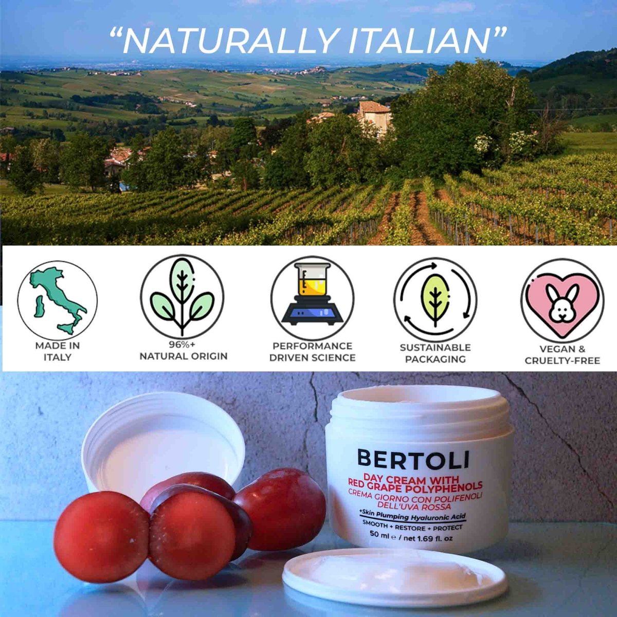 DAY CREAM WITH RED GRAPE POLYPHENOLS - Bertoli Beauty