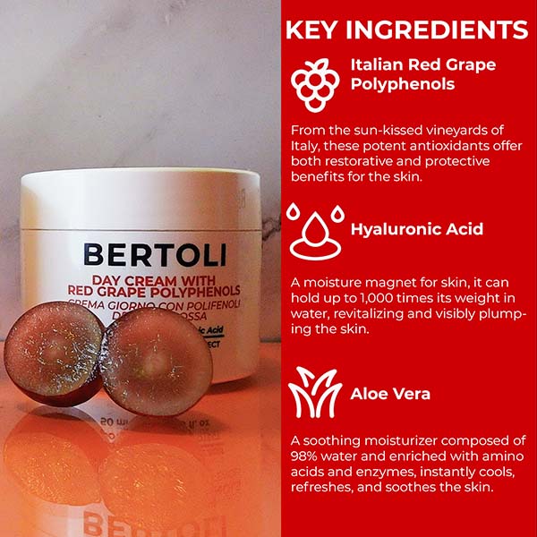 DAY CREAM WITH RED GRAPE POLYPHENOLS - Bertoli Beauty