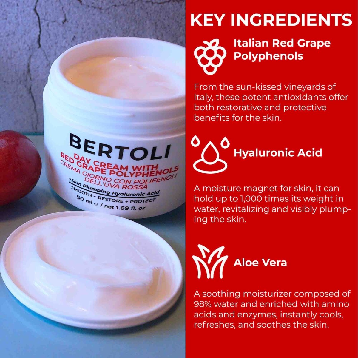 DAY CREAM WITH RED GRAPE POLYPHENOLS - Bertoli Beauty