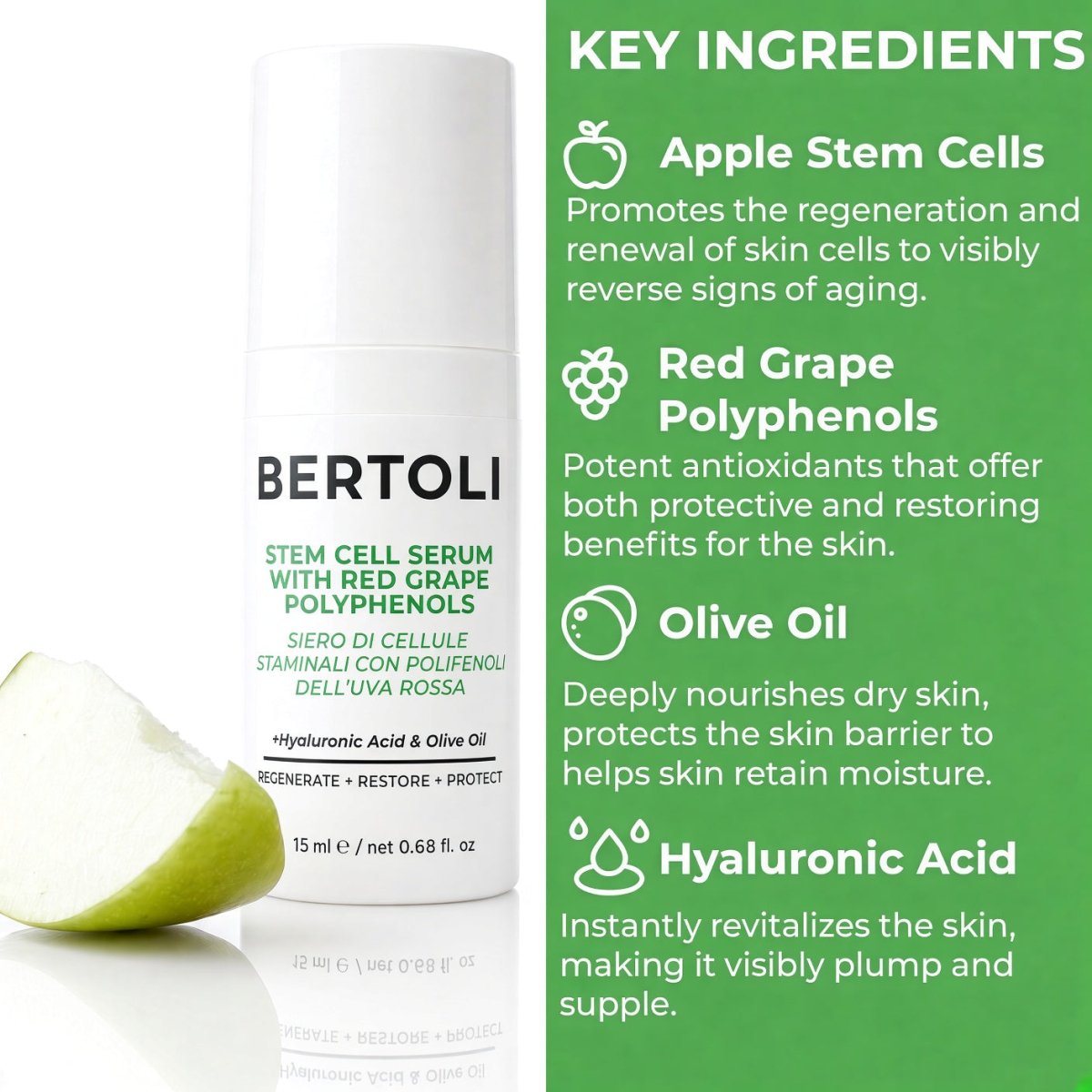 STEM CELL SERUM WITH RED GRAPE POLYPHENOLS - Bertoli Beauty