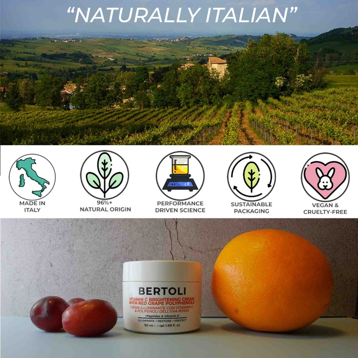 VITAMIN C BRIGHTENING CREAM WITH RED GRAPE POLYPHENOLS - Bertoli Beauty