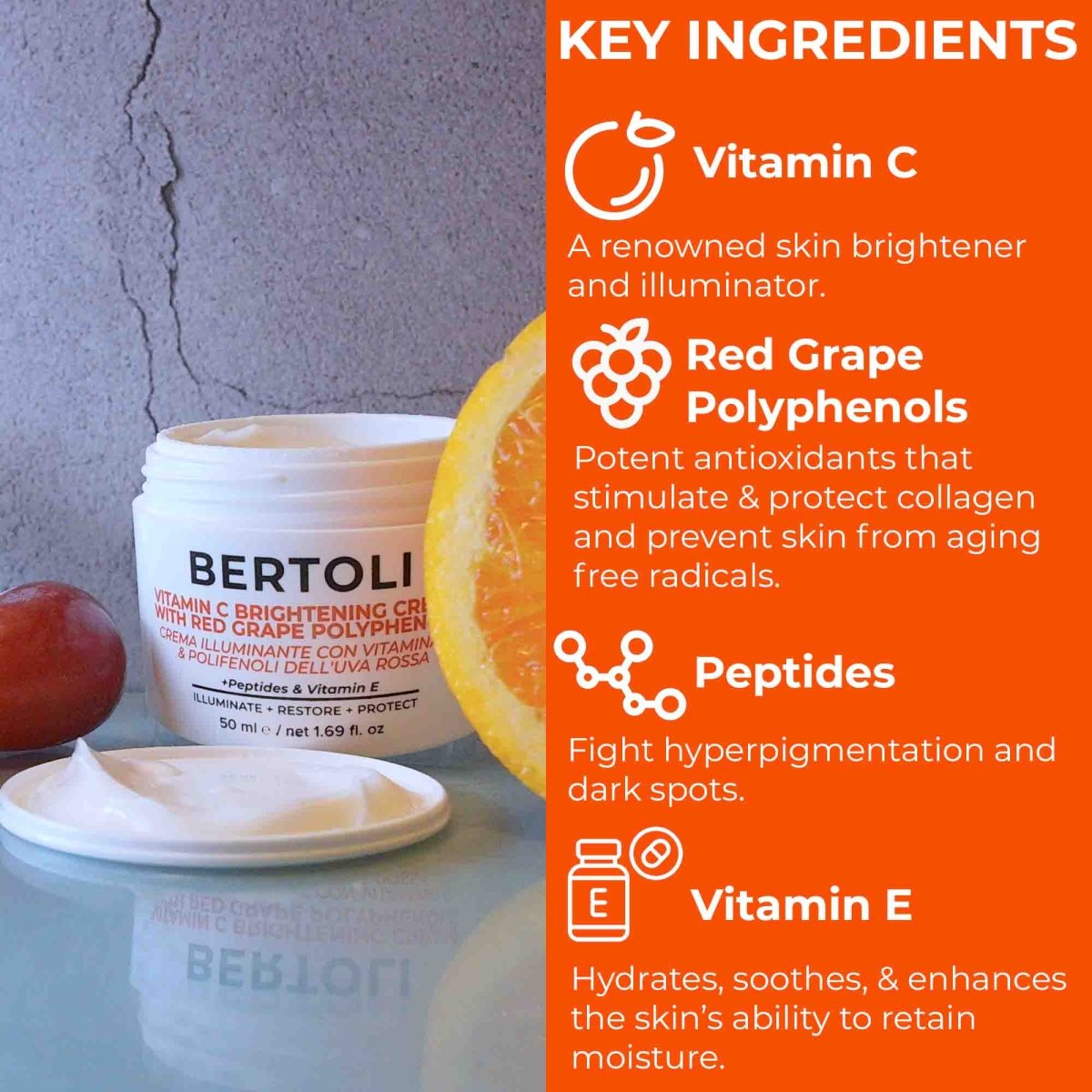 VITAMIN C BRIGHTENING CREAM WITH RED GRAPE POLYPHENOLS - Bertoli Beauty